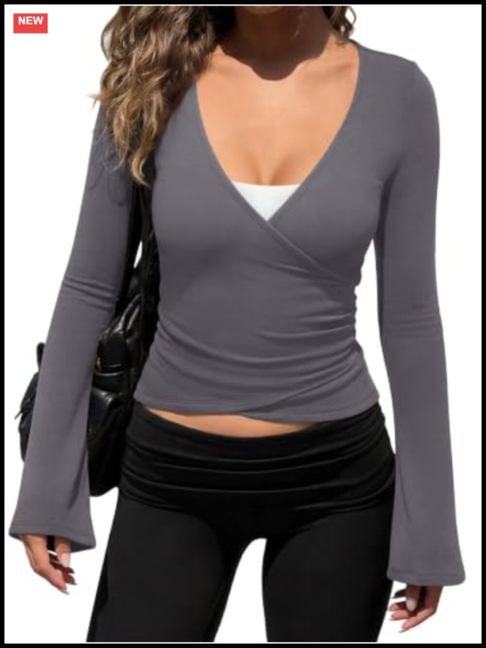 Women's Long Sleeve Wrap Cardigan Tie Front Back Bell Sleeve V Neck Crop Shrug